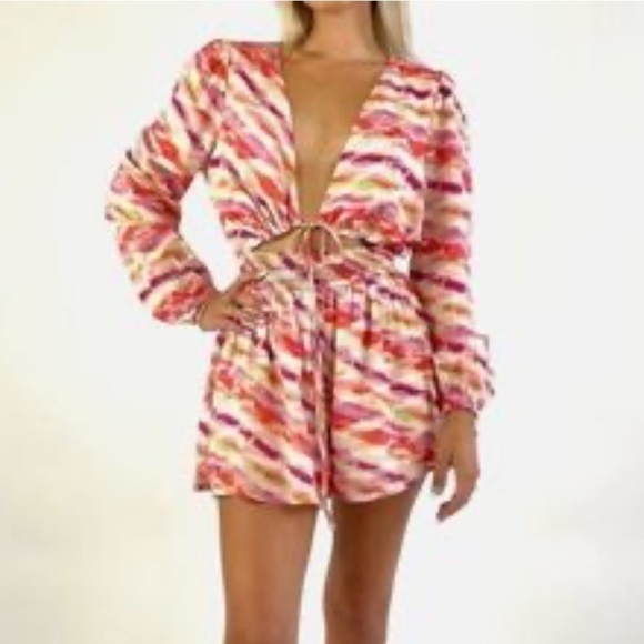Meet Me In Santorini Pink, Orange, White Peekaboo Goddess Romper - Picture 16 of 16